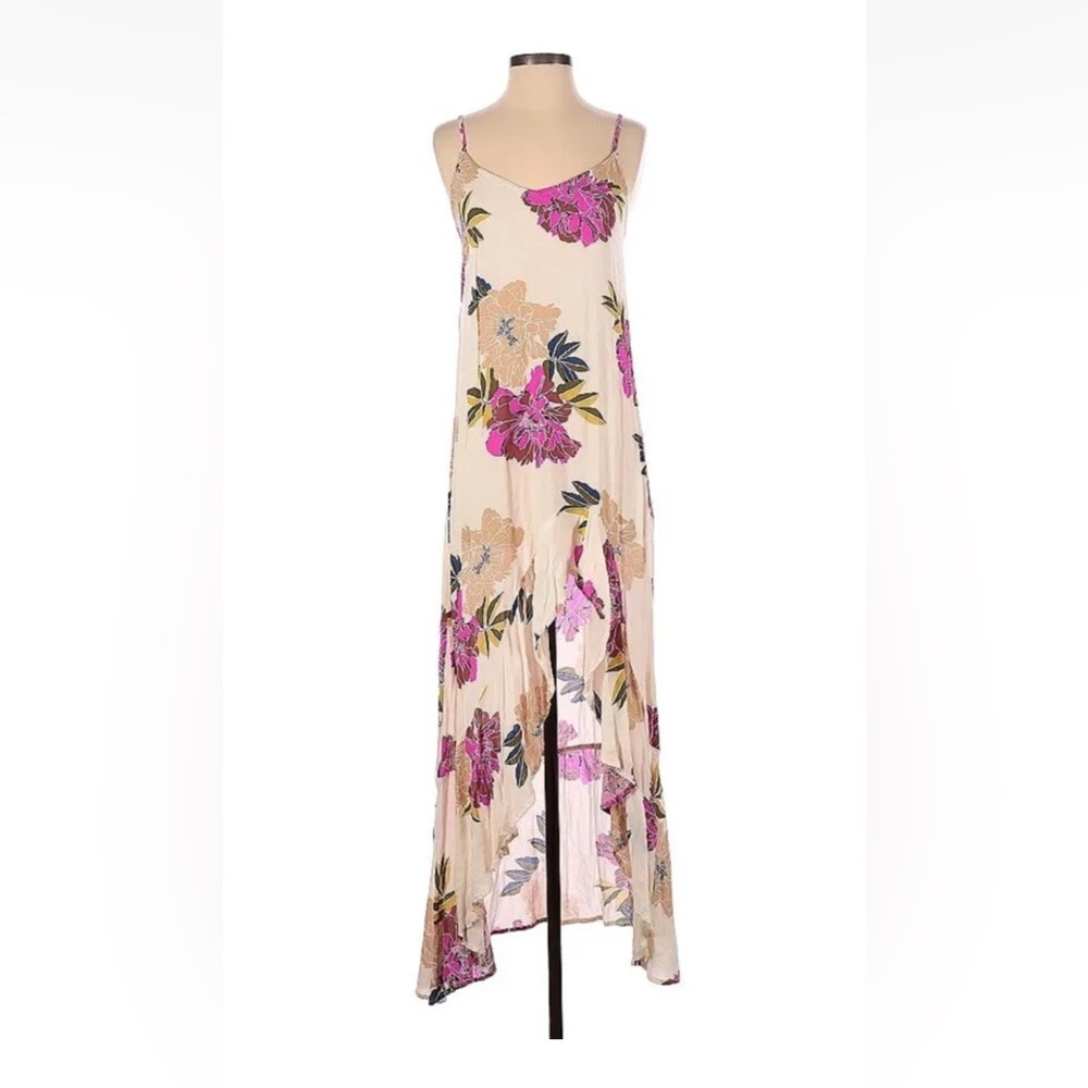 Billabong cream flowers high low maxi dress pink size medium - Picture 1 of 8
